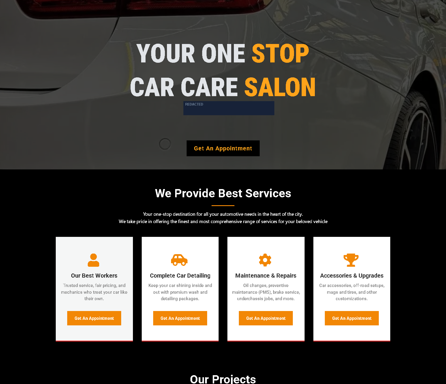 Automotive Services Website. Website screenshot excerpt.